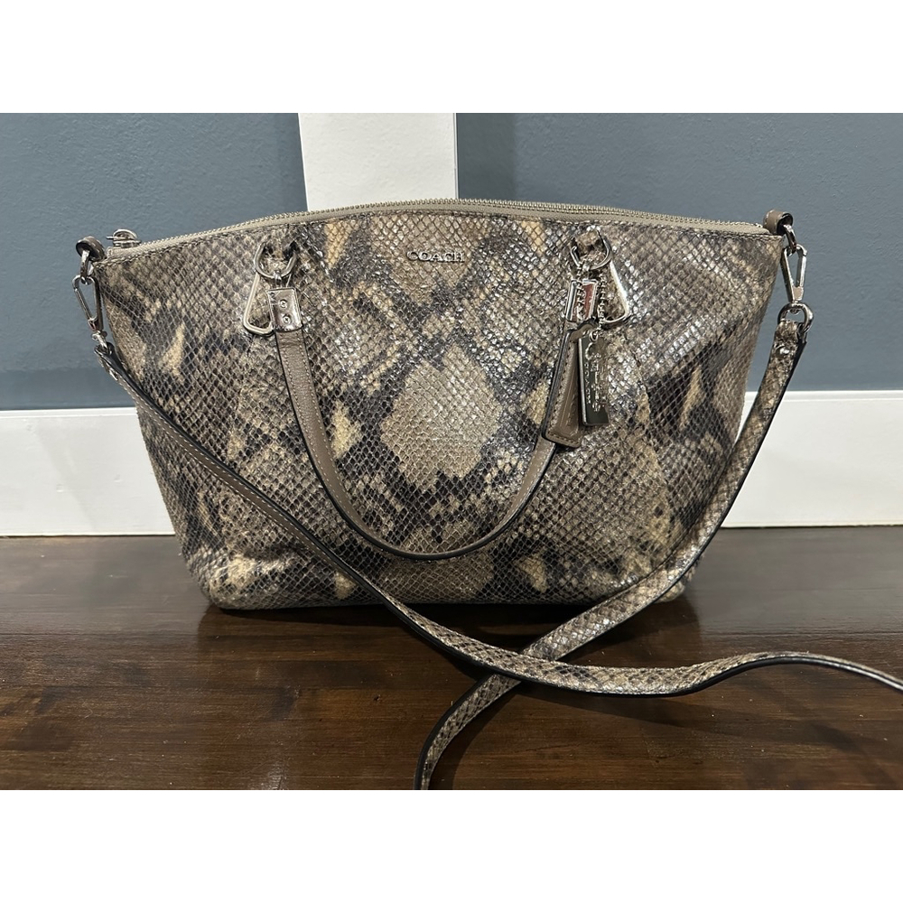 Women's Madison Kelsey Coach Satchel Bag Medium Gray Snake Print